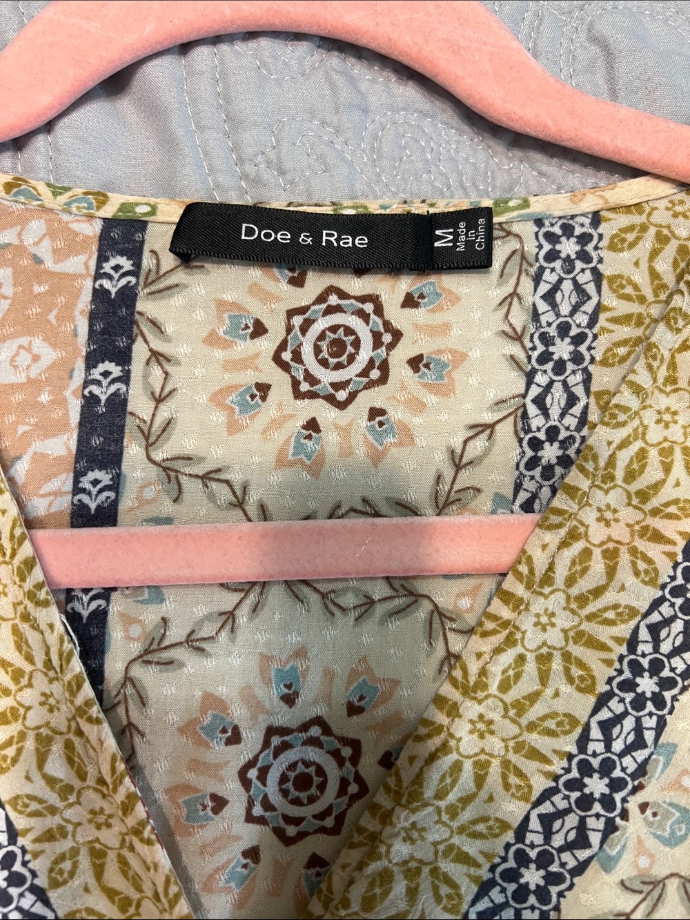 Doe & Rae Cream Multi-Pattern V-Neck Peplum Top - Picture 3 of 5